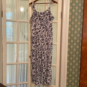 LOFT Blue and White Floral 12P Jumpsuit